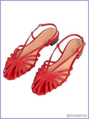 Womens Slingback Flat Sandals Strappy Square Toe Low Heel Adjustable Buckle